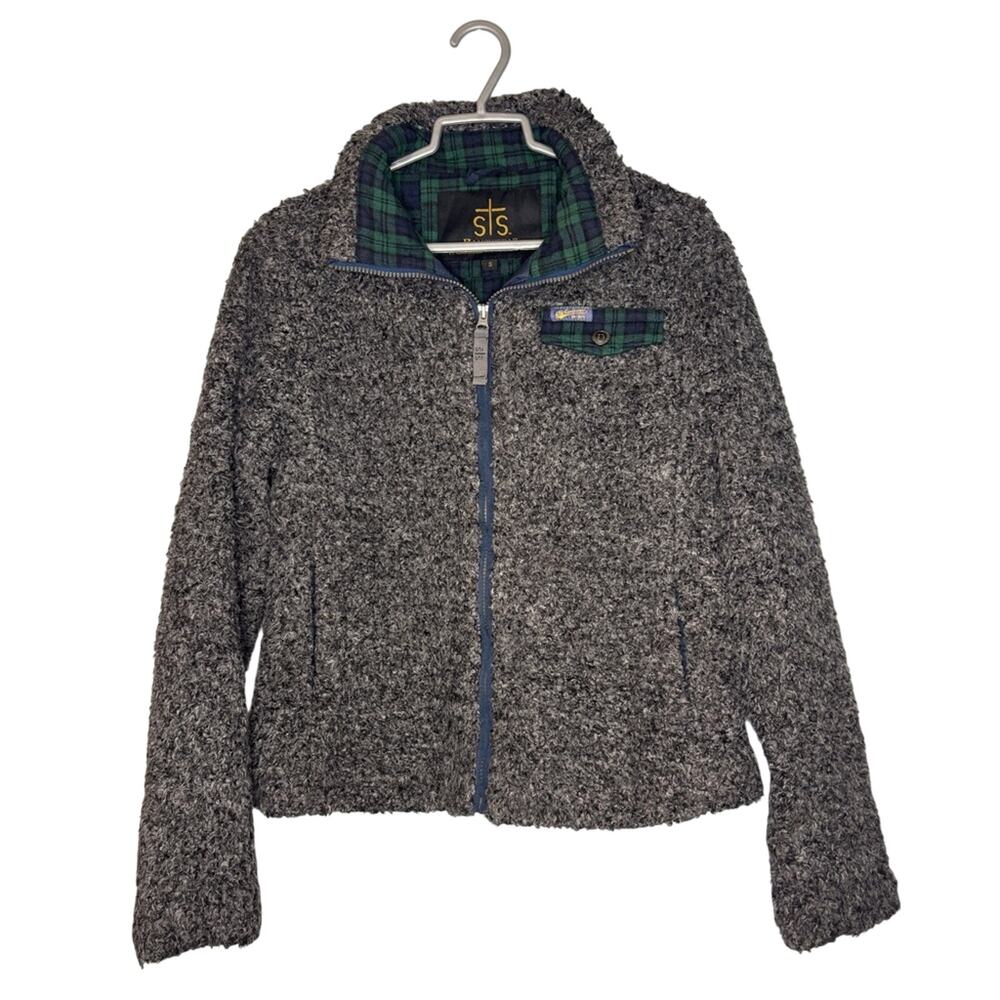 STS Ranchwear The Riata High Pile Fuzzy Jacket w/ Plaid Trim Gray S